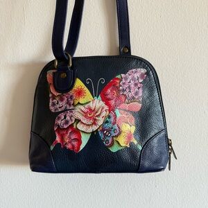 COPY - NEW Anuschka Hand Painted BUTTERFLY Genuine Leather Shoulder Bag Purse